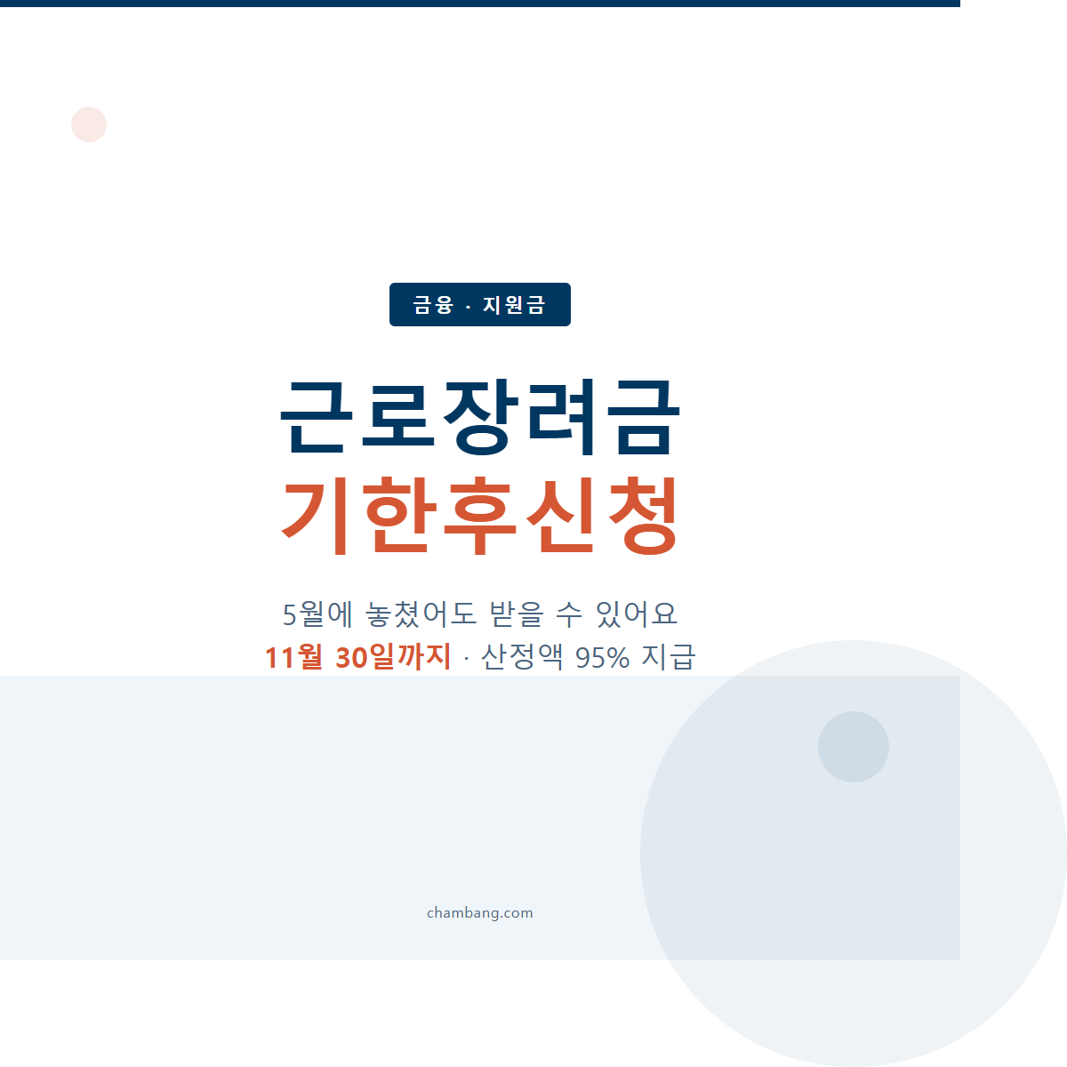 근로장려금 기한후신청 - 11월 30일까지 산정액 95% 지급
