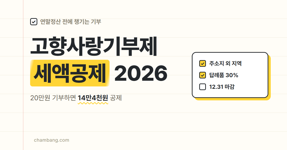 고향사랑기부제 세액공제 2026 20만원 기부 14만4천원 공제